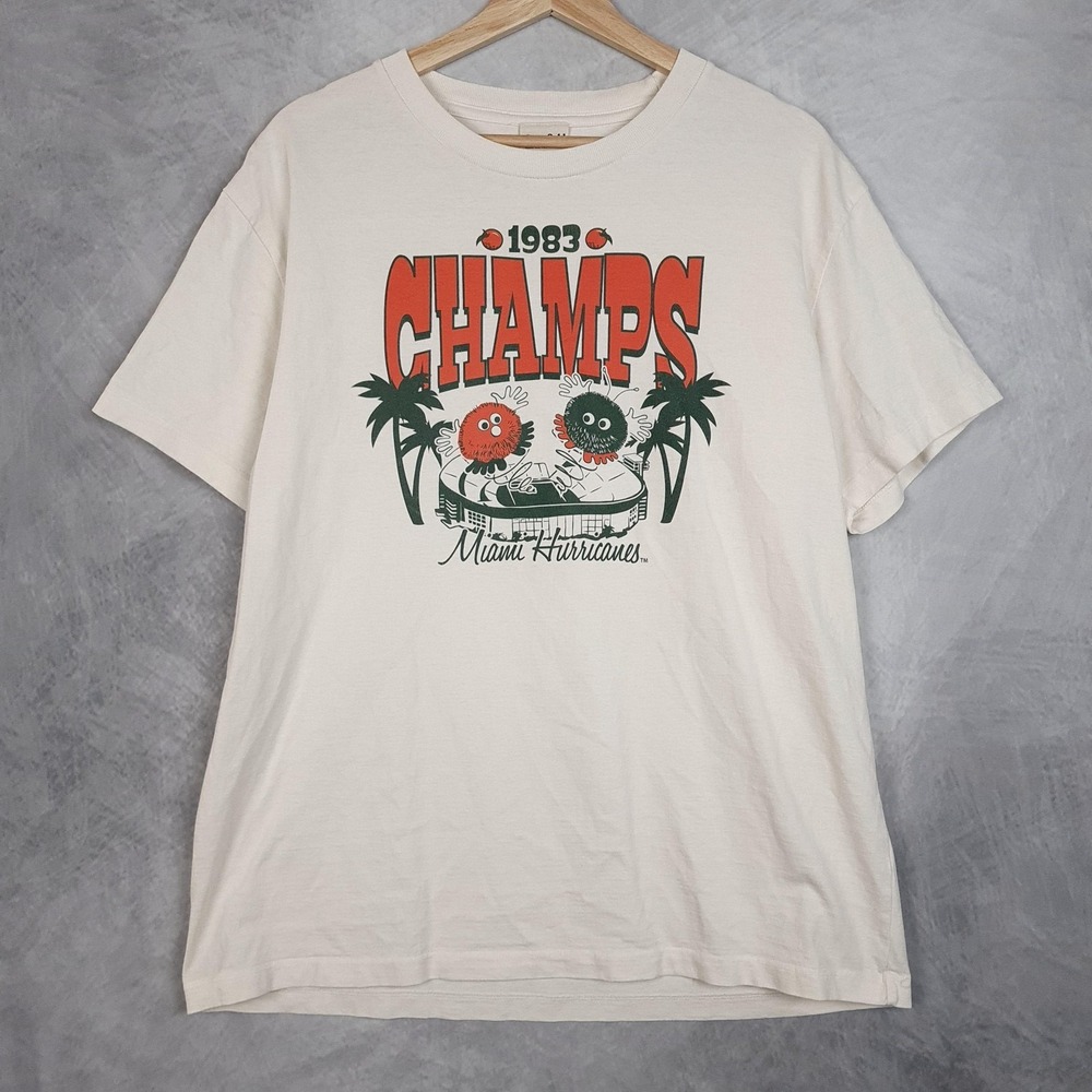 Miami Hurricanes Shirt Mens Large White NCAA Football Homefield 1983 Champs